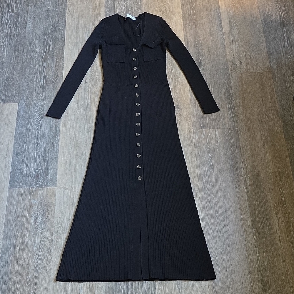 Zara Black Maxi Dress with Button Detail